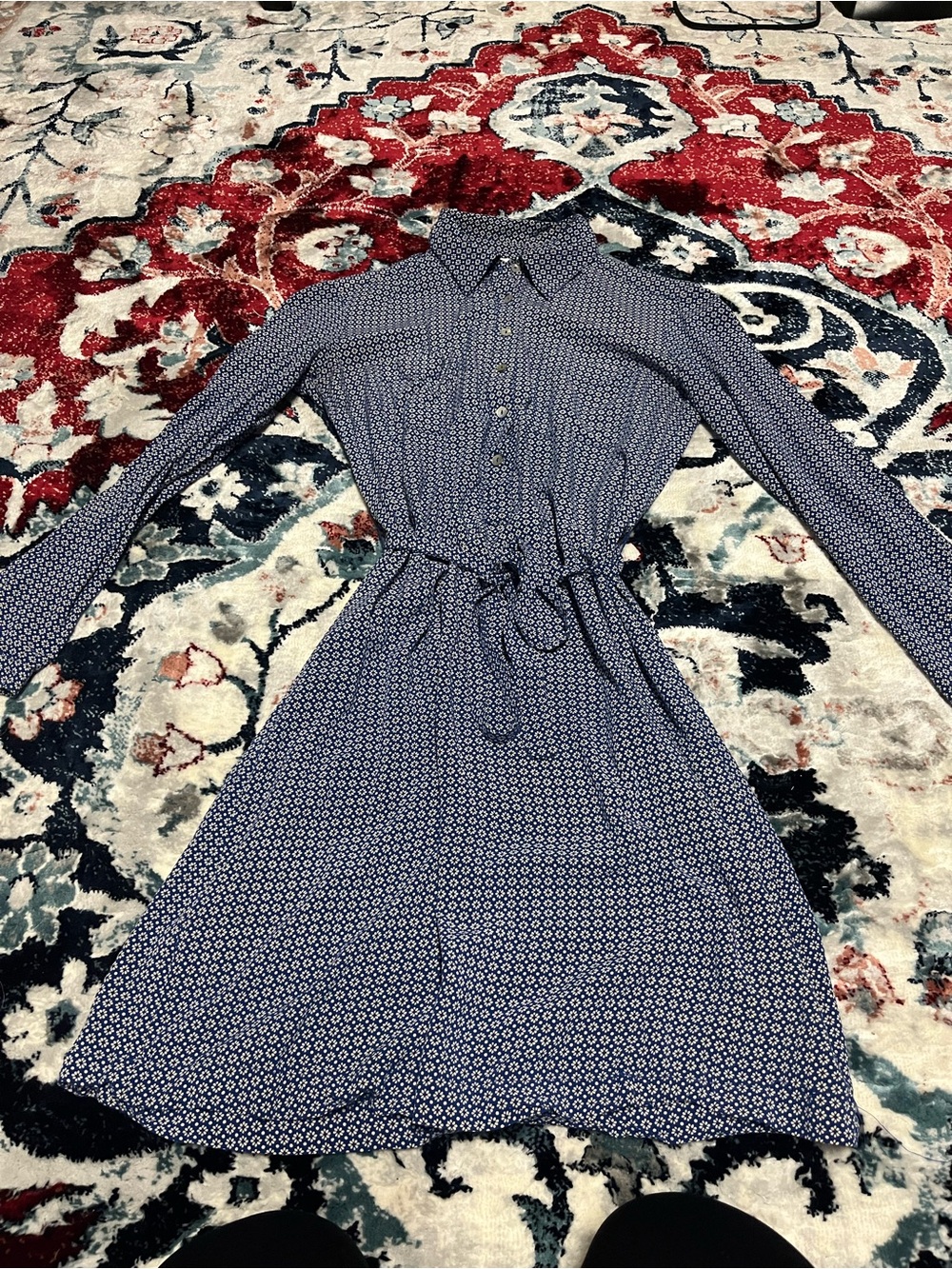 Max Studio Blue Printed Shirt Dress with Tie Waist